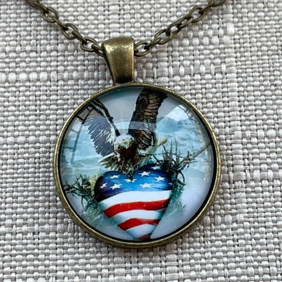 Other - US Flag Necklace Bronze Tone Chain Fashion Patriot Jewelry Cabochon Pendant